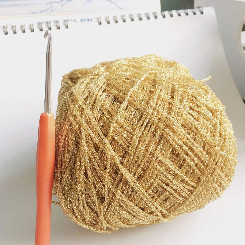 Clisil 100g DIY Gold Lurex Shining Glitter Sparkle Metal Yarn - Crochet Thread for Bag, Sweater, Doll Accessory - Shiny Christmas Snowflake - Image 3